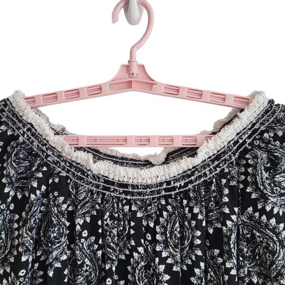 Free People Floral Off Shoulder Mini Dress Small Black Crochet Mini Cottage Boho - Picture 3 of 13